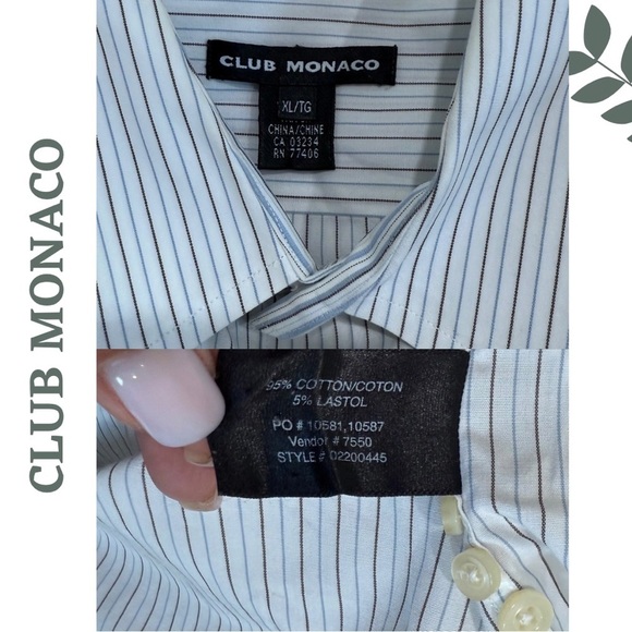 Club Monaco Men’s XL Button-Up Shirt – White with Fine Pinstripes Blue Black - Picture 7 of 7